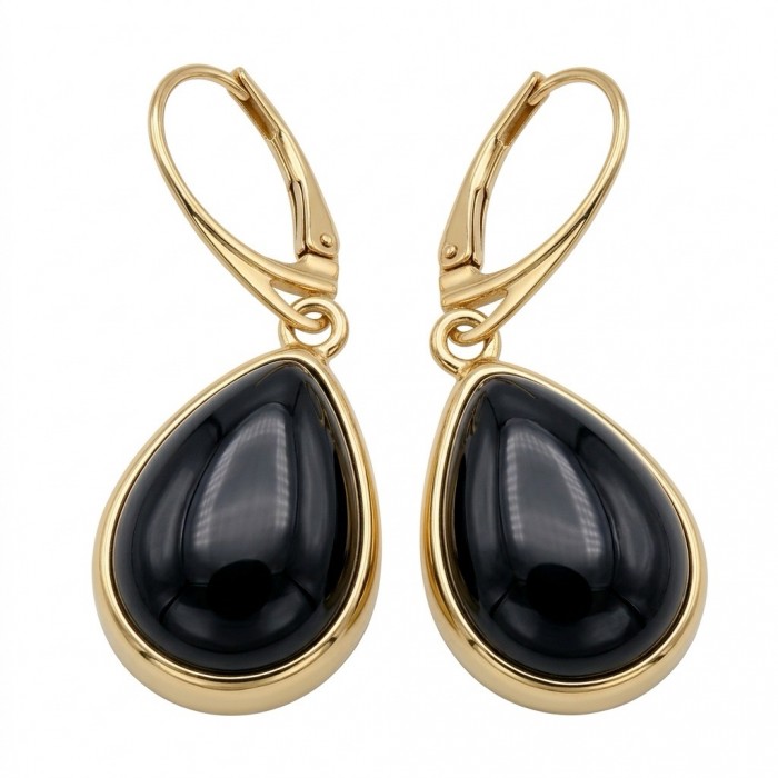 Outstanding authentic Onyx 14K Gold over .925 Sterling Silver Earrings