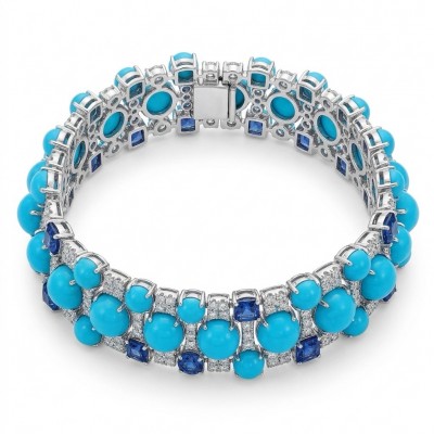 Pacifica - 47.2 carat Turquoise 4.8 carat Sapphire .925 Sterling Silver handmade Statement Bracelet