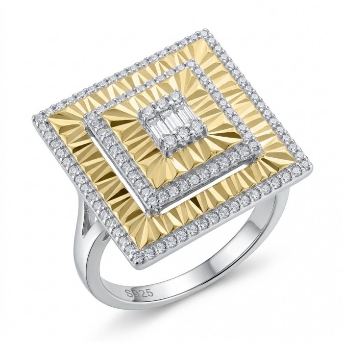 Art Deco 2.2 carat White Topaz 14K Gold over .925 Silver handcrafted Cocktail Ring s. 7