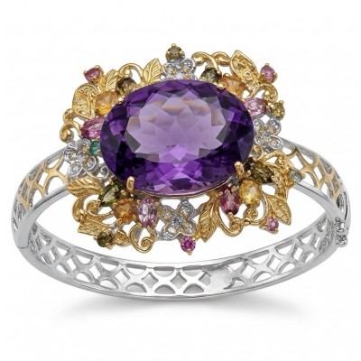 Marie Antoinette's Style - Authentic 41.9 carat African Amethyst .925 Sterling Silver dipped in 18K Gold handcrafted Bracelet