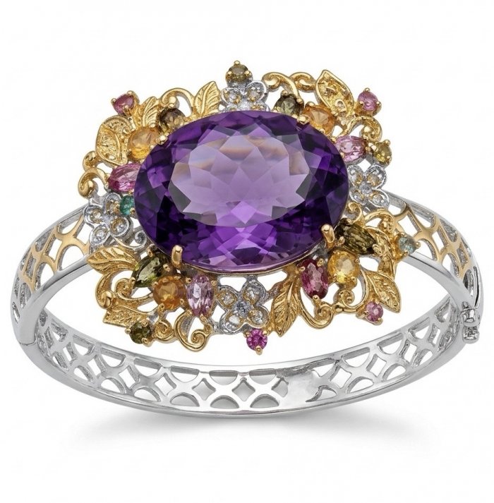 Marie Antoinette's Style - Authentic 41.9 carat African Amethyst .925 Sterling Silver dipped in 18K Gold handcrafted Bracelet - video