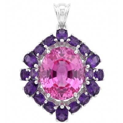 Tiffany Incredible oval cut 20.4 carat Pink Sapphire Amethyst .925 Sterling Silver handcrafted pendant