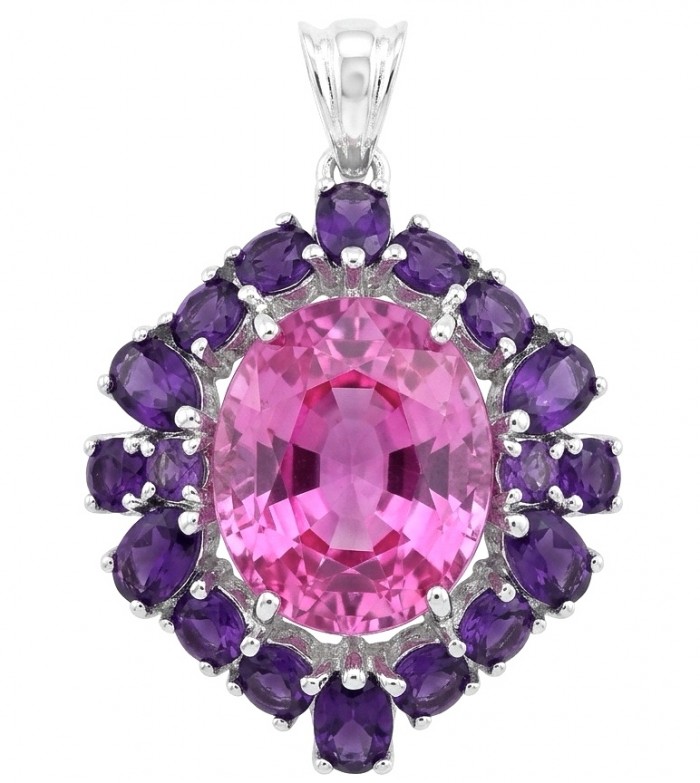 Tiffany Incredible oval cut 20.4 carat Pink Sapphire Amethyst .925 Sterling Silver handcrafted pendant