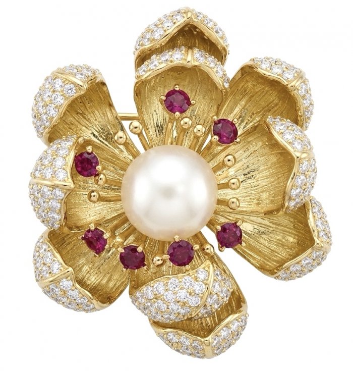 Black Label Collection - Retro Style - Rose Genuine Pearl 4.5 carat Garnet .925 Sterling Silver dipped in 18K Gold handmade Pendant - Brooch - video