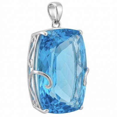 Tiffany Incredible baquette cut 32.4 carat Swiss Blue Topaz rhodium over .925 Sterling Silver handcrafted pendant