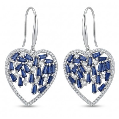 Precious Hearts - authentic 8.5 carat Sapphire .925 Sterling Silver dipped in rhodium handcrafted Statement Earrings