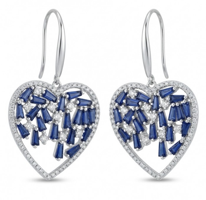 Precious Hearts - authentic 8.5 carat Sapphire .925 Sterling Silver dipped in rhodium handcrafted Statement Earrings