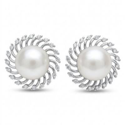 Genuine Pearl .925 Sterling Silver dipped in rhodium handcrafted Statement Earrings