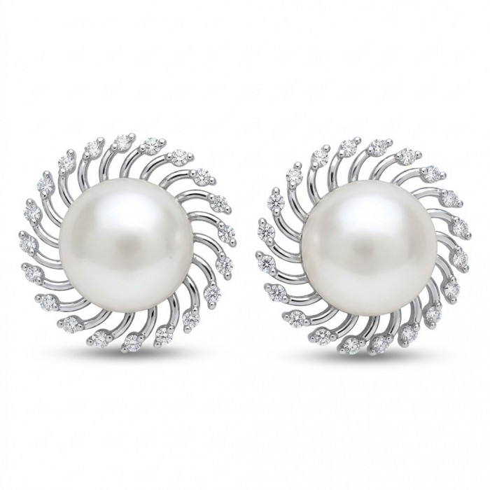 Genuine Pearl .925 Sterling Silver dipped in rhodium handcrafted Statement Earrings