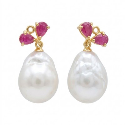 Baroque style Precious natural Mother of Pearl 18K Gold over .925 Sterling Silver handcrafted earrings