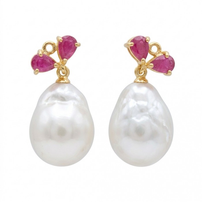 Baroque style Precious natural Mother of Pearl 18K Gold over .925 Sterling Silver handcrafted earrings