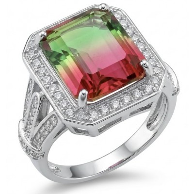 12.8 carat Brazilian Tourmaline .925 Sterling Silver dipped in rhodium Perfectly handcrafted Ring s. 8