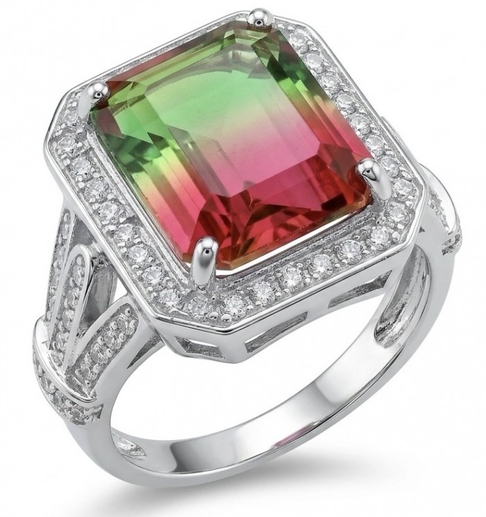 12.8 carat Brazilian Tourmaline .925 Sterling Silver dipped in rhodium Perfectly handcrafted Ring s. 8