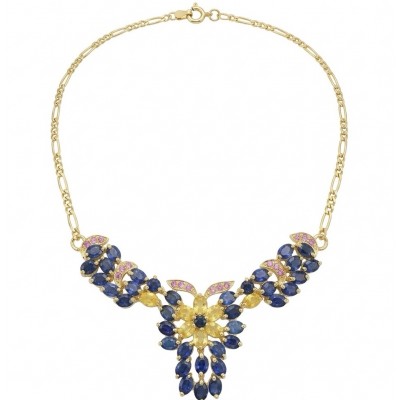 Luxurious Oval cut 10.5 carat Sapphire Yellow Sapphire 18K Gold over .925 Sterling Silver handcrafted necklace