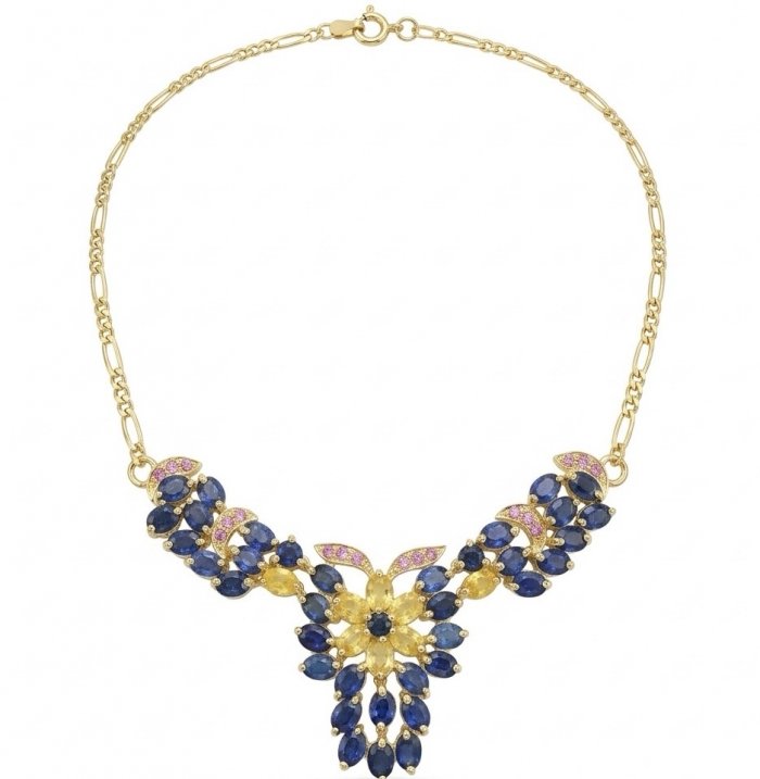 Luxurious Oval cut 10.5 carat Sapphire Yellow Sapphire 18K Gold over .925 Sterling Silver handcrafted necklace - video