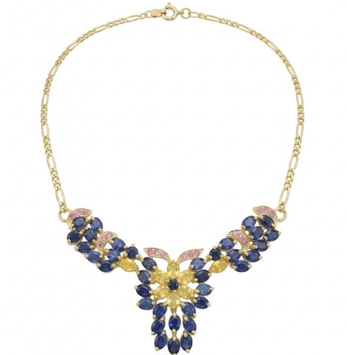 Luxurious Oval cut 10.5 carat Sapphire Yellow Sapphire 18K Gold over .925 Sterling Silver handcrafted necklace