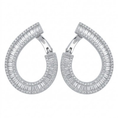 Art Deco Natural 6.5 carat White Topaz rhodium over .925 Sterling Silver handcrafted earrings