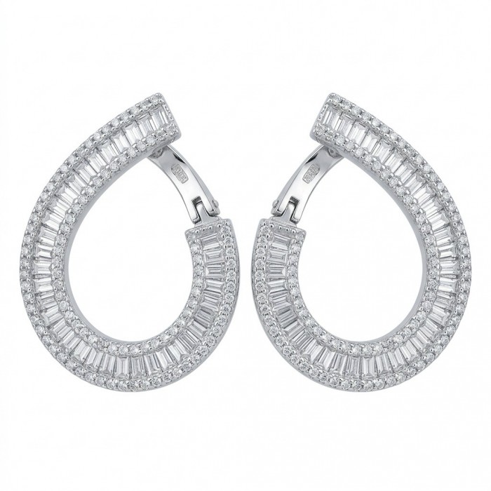 Art Deco Natural 6.5 carat White Topaz rhodium over .925 Sterling Silver handcrafted earrings
