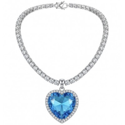 Titanic - Heart of The Ocean Necklace ~ 33.5 Ct Blue Sapphire Necklace In 925 Sterling Silver necklace