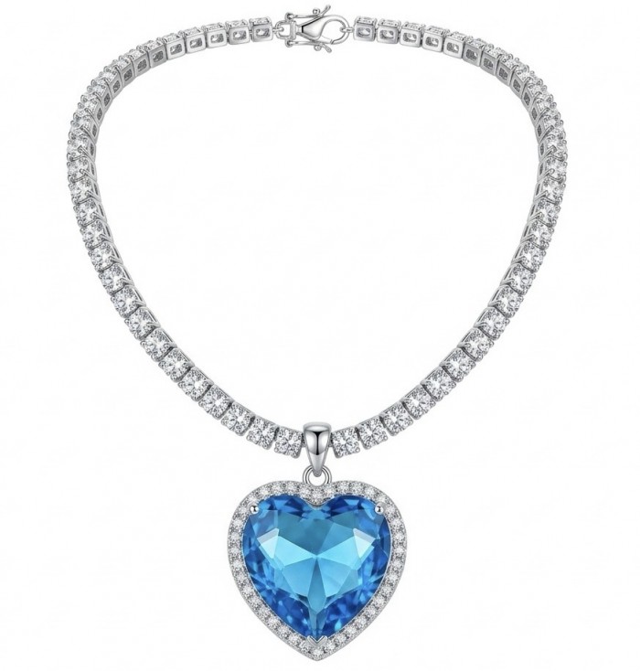 Titanic - Heart of The Ocean Necklace ~ 33.5 Ct Blue Sapphire Necklace In 925 Sterling Silver necklace