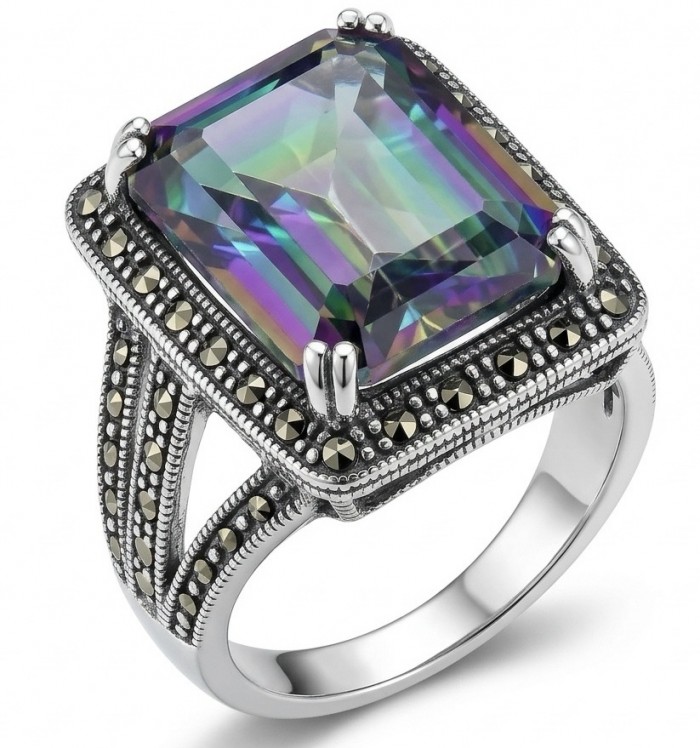 Big Dreamer Massive 20.8 carat Mystic Topaz .925 Sterling Silver handcrafted Large ring size 8