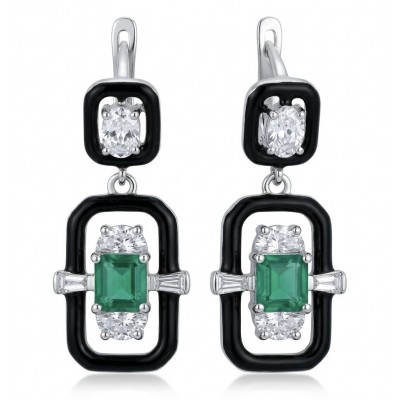 Art Deco 4.2 carat Colombian Emerald .925 Sterling Silver handcrafted Statement earrings