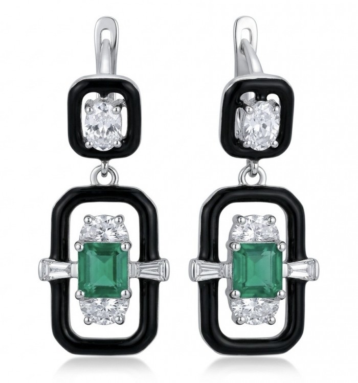 Art Deco 4.2 carat Colombian Emerald .925 Sterling Silver handcrafted Statement earrings