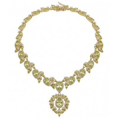 Serenade authentic 27.5 carat Brazilian Green Topaz 18K Gold over .925 Sterling Silver handcrafted necklace