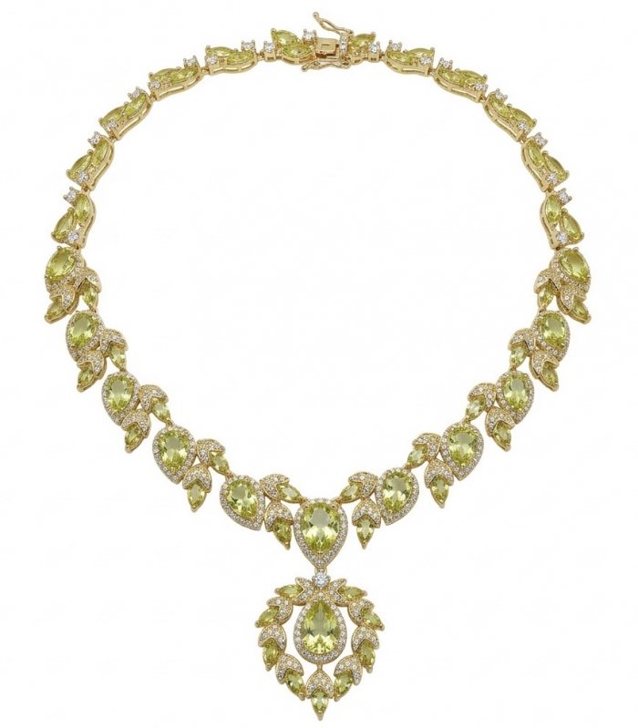 Serenade authentic 27.5 carat Brazilian Green Topaz 18K Gold over .925 Sterling Silver handcrafted necklace - video