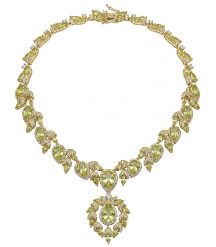 Serenade authentic 27.5 carat Brazilian Green Topaz 18K Gold over .925 Sterling Silver handcrafted necklace