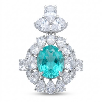 Royal Gem 4.2 carat Paraiba Tourmaline 5.2 Moissanite .925 Sterling Silver handmade Pendant