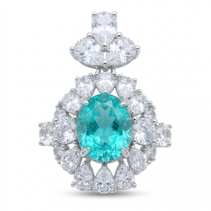 Royal Gem 4.2 carat Paraiba Tourmaline 5.2 Moissanite .925 Sterling Silver handmade Pendant