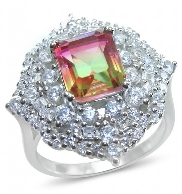 4.8 carat Brazilian Tourmaline .925 Sterling Silver dipped in rhodium Perfectly handcrafted Ring s. 8