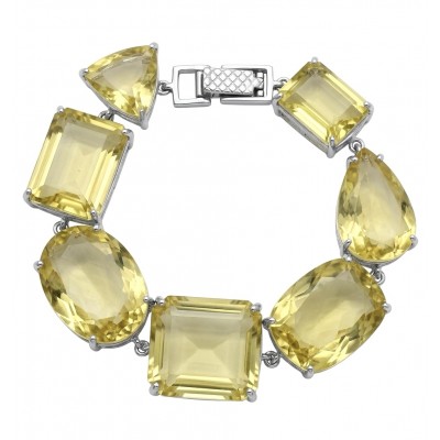 Luxurious Genuine 55.2 CARAT Lemon Quartz .925 Sterling Silver handcrafted Bracelet