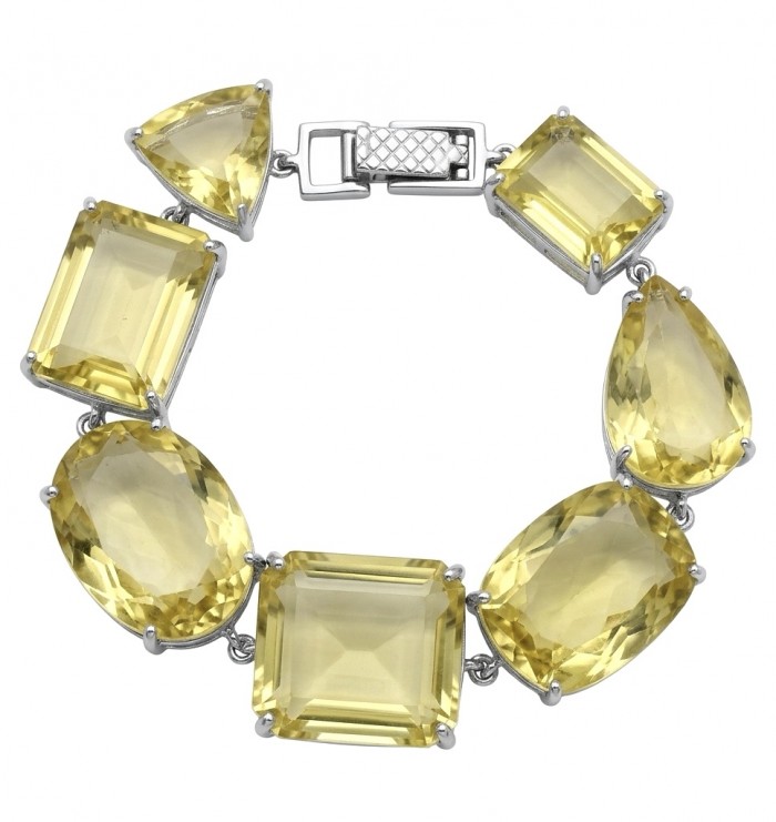 Luxurious Genuine 55.2 CARAT Lemon Quartz .925 Sterling Silver handcrafted Bracelet