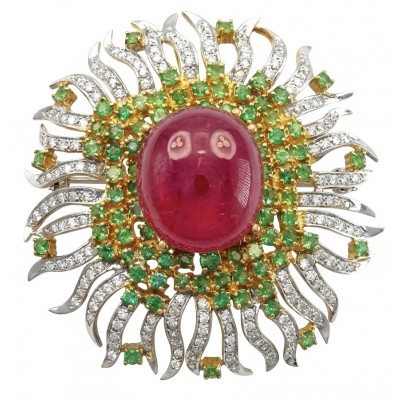 Abundant Blessings - Precious - Genuine 27.5 carat Ruby 18K Gold over .925 Sterling Silver handmade Pendant and Brooch