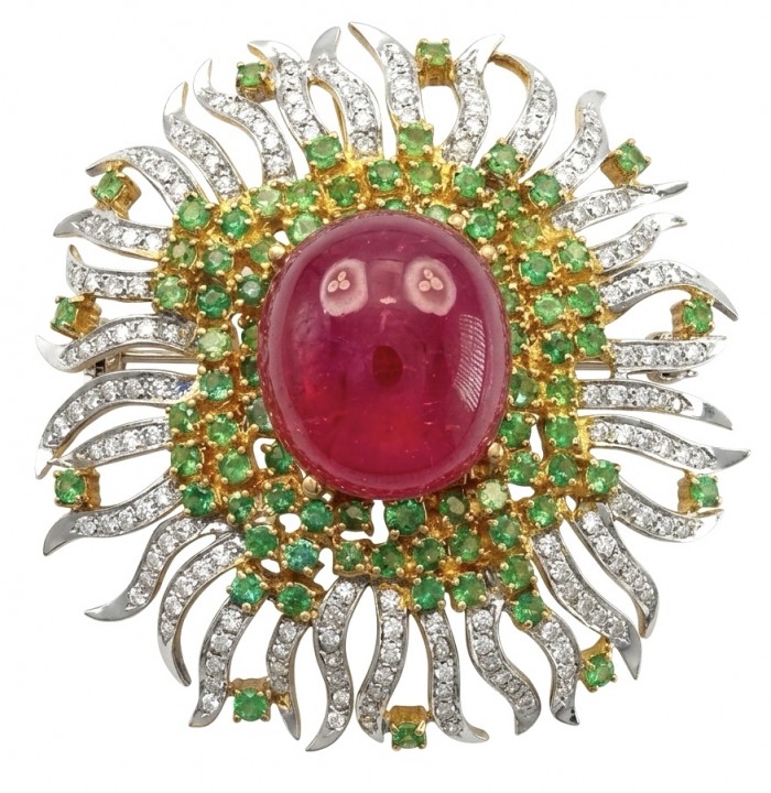 Abundant Blessings - Precious - Genuine 27.5 carat Ruby 18K Gold over .925 Sterling Silver handmade Pendant and Brooch