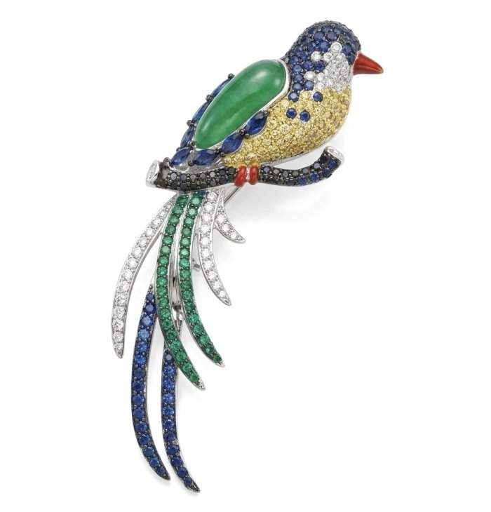 Exotic Parrot - Genuine 18.4 carat Jade from New Zealand .925 Sterling Silver dipped in rhodium handmade Pendant - Brooch - video