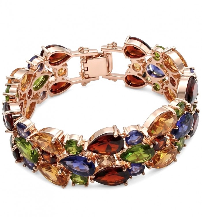 Tutti Frutti 125.5 CARAT MULTIGEM 14k Gold over .925 Sterling Silver brilliantly handcrafted Bracelet