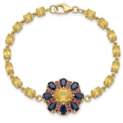 Luxurious 12.5 carat oval cut Yellow Sapphire 18K Gold over .925 Sterling Silver handcrafted Statement Bracelet