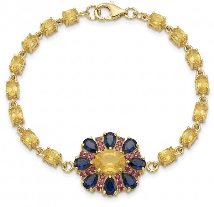 Luxurious 12.5 carat oval cut Yellow Sapphire 18K Gold over .925 Sterling Silver handcrafted Statement Bracelet