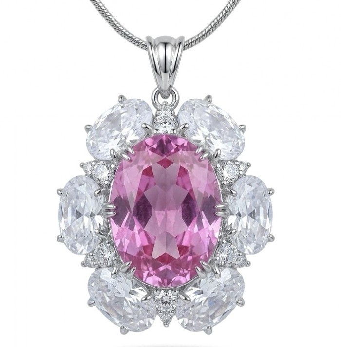 Drops of Luxury - Vintage Design 22.5 carat Pink Sapphire .925 Sterling Silver handcrafted Pendant