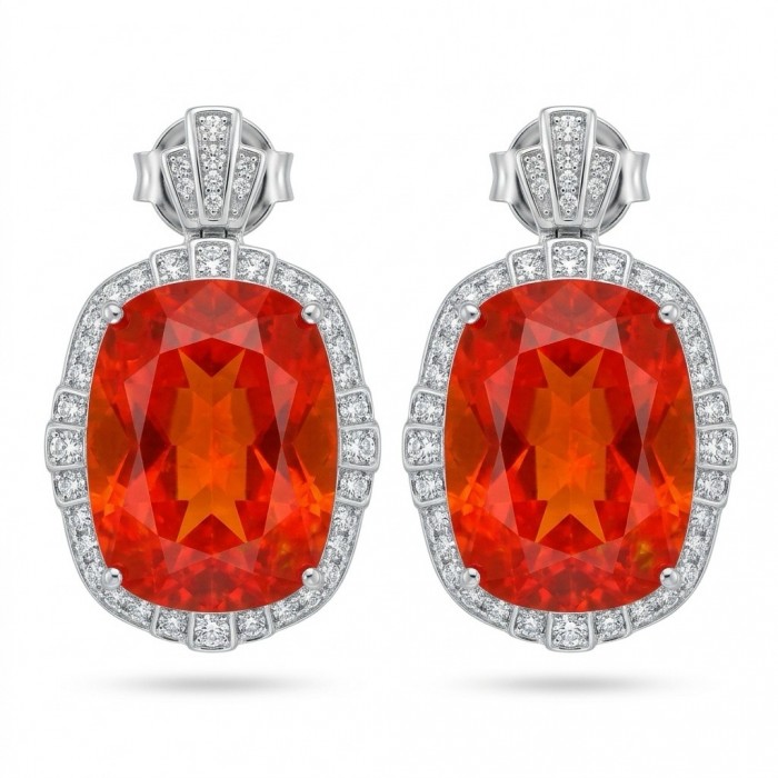 Vivid Energy 14.4 ctw Red Topaz .925 Sterling Silver handcrafted Statement earrings