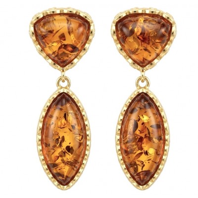 Golden authentic Baltic Amber 14K Gold over .925 Sterling Silver earrings