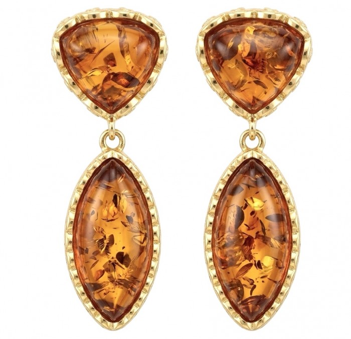Golden authentic Baltic Amber 14K Gold over .925 Sterling Silver earrings