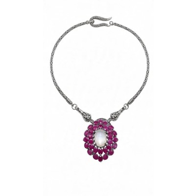 Strawberry's Field - 10.2 carat Rose Quartz 14.7 Ruby rhodium over .925 Sterling Silver .925 Sterling Silver Necklace