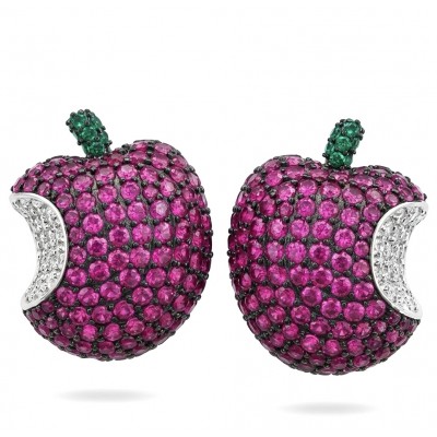 Apple - Authentic 5.5 CARAT natural pave Ruby .925 Sterling Silver dipped in rhodium handcrafted earrings