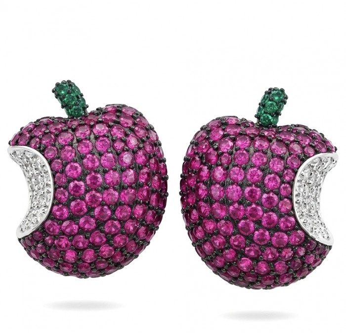 Apple - Authentic 5.5 CARAT natural pave Ruby .925 Sterling Silver dipped in rhodium handcrafted earrings