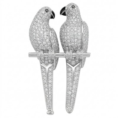 Attract YOUR Luck - Two Parrots 4.2 CARAT pave Moissanite .925 Sterling Silver dipped in rhodium handcrafted Brooch