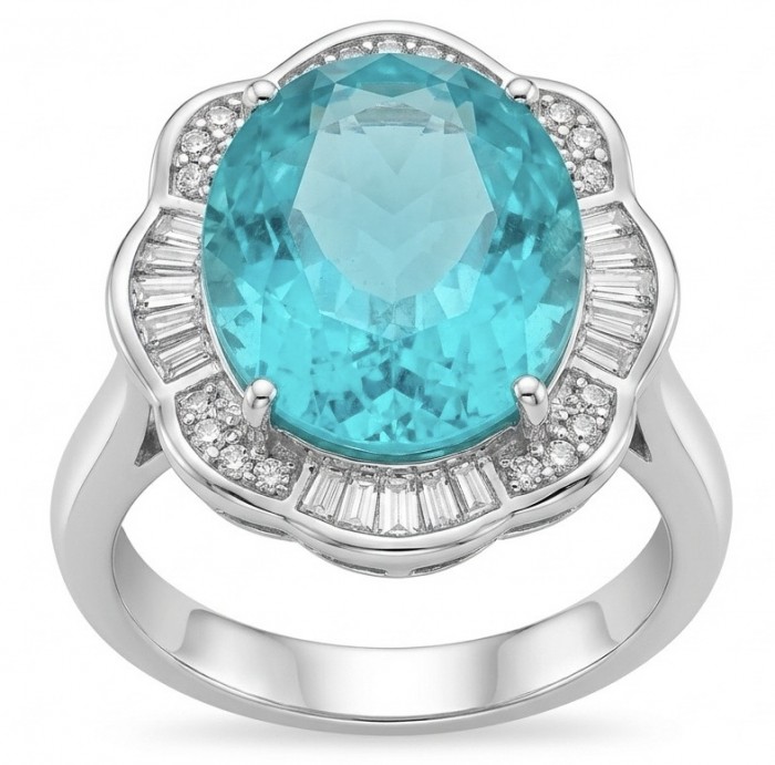 WONDERLAND 4.8 carat Paraiba Tourmaline .925 Sterling Silver Handcrafted Ring size 8 1/4